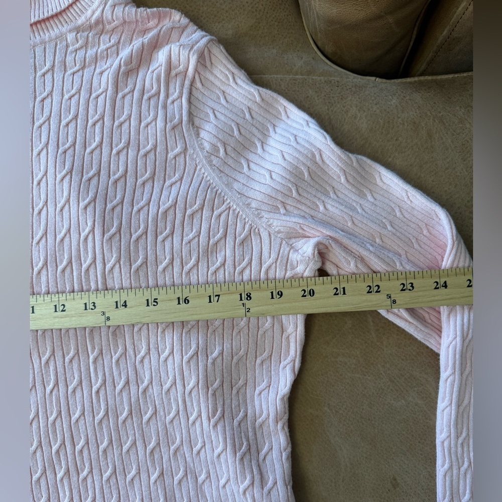 Talbots Women's 100% Pima Cotton Cable Knit Turtleneck Sweater Light Pink XL - Picture 4 of 7